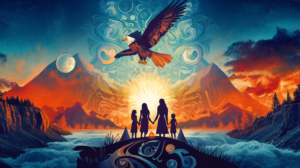 Driftpile Cree Nation community member holding a child at a cultural gathering, representing Cree family, care, and sovereignty supported by Cree8ive Media’s digital storytelling